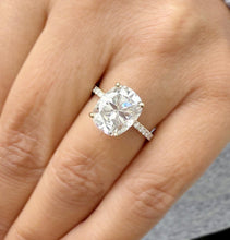 Load image into Gallery viewer, Cushion Cut Moissanite And Round Cut Sides Engagement Ring 14K Solid Yellow Gold Four Prong set Wedding Ring Four Prong Set Bridal Ring 5.20
