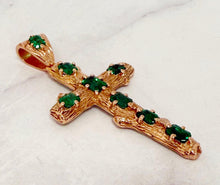 Load image into Gallery viewer, Natural Emerald Cut Green Emerald Cross Pendent Style 10K, 14K or 18K Solid Rose, Yellow or White Gold Men's Cross Men's Emerald Cross 2.50
