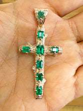 Load image into Gallery viewer, Natural Emerald Cut Green Emerald Cross Pendent Style 10K, 14K or 18K Solid Rose, Yellow or White Gold Men's Cross Men's Emerald Cross 2.50

