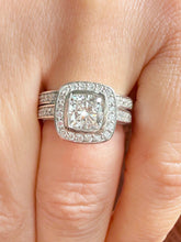 Load image into Gallery viewer, Cushion Cut Moissanite and Round Cut Engagement Ring And Matching Band Bezel Set 14k Solid And Heavy White Solid Gold Three Piece 2.50ctw
