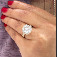 Load image into Gallery viewer, Cushion Cut Moissanite And Round Cut Sides Cvd Diamonds Engagement Ring 14k Solid White Gold Bridal Ring Halo Style Wedding Ring 6.00ctw
