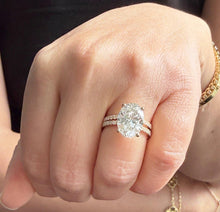 Load image into Gallery viewer, Oval Shape Moissanite And Round Cut Sides Engagement Ring And Matching Band 14k Yellow Gold Bridal Ring Solitaire Wedding Ring 6.30ctw
