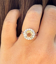 Load image into Gallery viewer, Round Cut Yellow Citrine and Round Cut Sides cvd Diamond Ring halo Style Ring 14K Solid White Gold Right Hand Ring 1.75ctw
