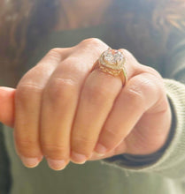 Load image into Gallery viewer, Round Cut Moissanite Engagement Ring Halo Split Shank Design Bridal Ring Halo Wedding Ring Filigree Style 14k Solid Yellow Gold 4.60
