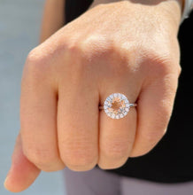 Load image into Gallery viewer, Round Cut Yellow Citrine and Round Cut Sides cvd Diamond Ring halo Style Ring 14K Solid White Gold Right Hand Ring 1.75ctw
