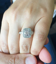 Load image into Gallery viewer, Round Cut Moissanite And Round Cut Sides cvd Diamonds Engagement Ring 14k Solid White Gold Wedding Ring Filigree Antique Style 1.75ctw
