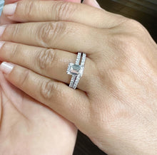 Load image into Gallery viewer, Emerald Cut Moissanite And Round Cut Sides Cvd Diamond Engagement Ring And Matching Band 14k Solid White Gold Wedding Bridal Set 2.55ctw
