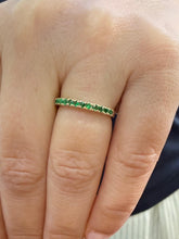 Load image into Gallery viewer, Round Cut Natural Emeralds Half Eternity Band Set In 14K Yellow Gold Wedding Band Anniversary Band Women's Bridal Emerald Band Gift 0.25ctw
