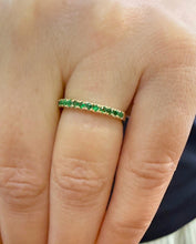 Load image into Gallery viewer, Round Cut Natural Emeralds Half Eternity Band Set In 14K Yellow Gold Wedding Band Anniversary Band Women's Bridal Emerald Band Gift 0.25ctw
