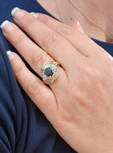 Load image into Gallery viewer, Oval Cut Natural Sapphire and Round And Baguettes Cut Natural Diamonds Engagement Ring 14k Solid Yellow Gold Wedding Ring 1.80ctw
