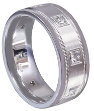 Load image into Gallery viewer, Princess Cut Natural Diamond Mens Band Ring Eternity Style Filigree Design Wedding Anniversary Band 14k Solid And Heavy Whie Gold 0.40ct 7mm
