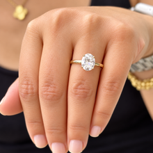 Load image into Gallery viewer, Oval Moissanite Four Prong Solitaire Engagement Ring 14K Yellow Gold 3.00 CT
