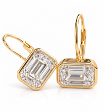 Load image into Gallery viewer, Emerald Cut Diamond Earrings IGI Certified Bezel set Style 14k Solid Yellow Solid Gold 4.00ct Lever Back Set Style Stud Lever Back Earrings
