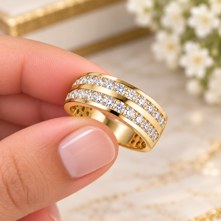 Round Cut Cvd Diamonds Ring Men's 14K Solid And Heavy Yellow Gold Diamond Band Channel Set Style Men's Wedding Ring Band For Him 2.00ctw