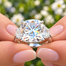 Load image into Gallery viewer, Cushion &amp; Half Moon Diamond Three Stone Engagement Ring 14K Gold 5.80 CTW
