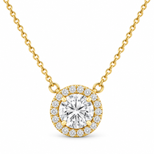 Load image into Gallery viewer, Round Cut IGI Certified Diamond Pendant And Chain Solitaire Minimalist Halo Style 14k Solid Yellow Gold Necklace And Chain Wedding Gift 1.70
