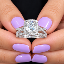Load image into Gallery viewer, Cushion Moissanite &amp; Round Cut Twisted Shank Halo Bridal Ring Set 14K White Gold 3.20 CT
