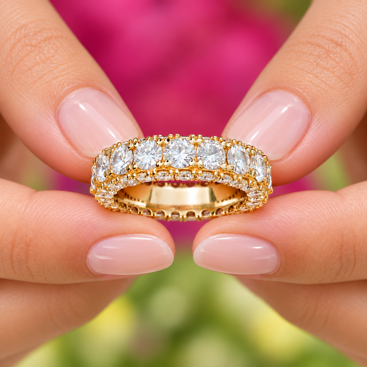 Round CVD Diamond Three Sided Eternity Band 14K Gold 4.00 CTW