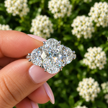 Load image into Gallery viewer, Oval Moissanite &amp; Half Moon Three Stone Engagement Ring 14K Gold 6.25 CTW
