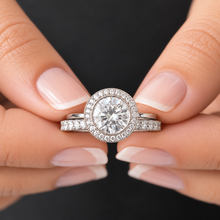 Load image into Gallery viewer, Round Moissanite Bezel Set Bridal Ring Set 14K Gold 1.80 CTW
