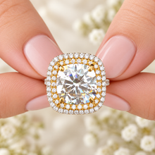 Load image into Gallery viewer, Cushion Moissanite Double Halo Split Shank Engagement Ring 14K Gold 6.50 CT
