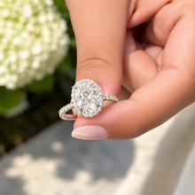Load image into Gallery viewer, Oval &amp; Round Diamond Halo Engagement Ring 14K Gold 4.50 CT
