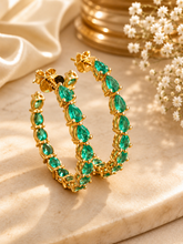 Load image into Gallery viewer, Pear Green Emerald Inside Out Hoop Earrings 14K Gold 8.00 CTW

