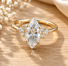 Load image into Gallery viewer, Marquise Cut Moissanite Engagement Ring with Round Accents 14K Gold 1.30 CTW
