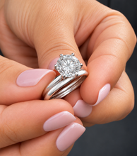 Load image into Gallery viewer, Round Cut Natural Diamond Engagement Ring and Matching Band GIA Certified 14K Gold
