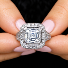 Load image into Gallery viewer, Asscher &amp; Round Diamond Bezel Set Engagement Ring IGI Certified 14K White Gold 4.30 CT
