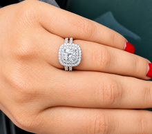 Load image into Gallery viewer, Cushion Moissanite &amp; Round Double Halo Bridal Ring Set 14K White Gold 2.00 CT

