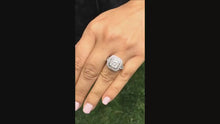 Load and play video in Gallery viewer, Asscher Cut Moissanite Center and Round Sides Engagement Ring Bezel Set Wedding Bridal Ring Filigree 14k Solid and Heavy White Gold 4.60ctw
