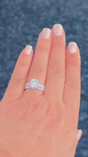 Load and play video in Gallery viewer, Round Cut Moissanite Engagement Ring And Two Matching Band Bridal Set Women's Wedding Ring and Band In 14k Solid White Gold Ring Set 3.70ctw
