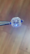 Load and play video in Gallery viewer, GIA Certified Asscher Round And Trillion Cut Natural Diamonds and Sapphire Engagement Ring Halo Wedding Ring 14k Solid White Gold 2.00ctw
