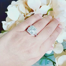 Load and play video in Gallery viewer, Asscher Cut Moissanite and Round Cut Cvd Diamonds Engagement Ring Bezel Set Wedding Ring Halo Style Bridal Ring 14k Solid White Gold 4.60ctw
