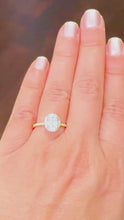 Load and play video in Gallery viewer, Oval Shape Moissanite Center And Round Cut Sides Engagement Ring Halo Style 14k Yellow Gold Wedding Ring Bridal Propose Ring 2.50ctw
