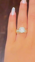 Load and play video in Gallery viewer, Cushion Cut Moissanite And Round Cut Sides Engagement Ring Set In 14k Solid Yellow Gold Bridal Ring Hidden Halo Style Wedding Ring 4.50ctw
