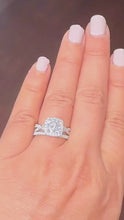 Load and play video in Gallery viewer, Cushion Cut and Round Cut Sides Diamond Engagement Ring And Matching Band IGI 14k Solid White Gold Deco Style Halo Wedding Set 3.00ct F-VS2
