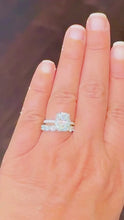 Load and play video in Gallery viewer, Elongated Cushion Cut And Round Cut Sides Diamond Engagement Ring And Matching Band IGI Certified 14K Solid Whie Gold Wedding Ring 5.00ctw
