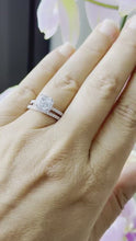 Load and play video in Gallery viewer, GIA Certified Cushion And Round Cut Natural Diamond Engagement Ring And Band Halo Bridal Wedding Bridal Set 14k Solid White Gold 1.75ctw
