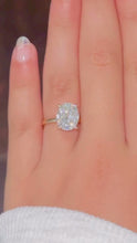 Load and play video in Gallery viewer, Oval Shape Moissanite Engagement Ring Solitaire Four Prong Set Bridal Wedding Ring For Her Minimalist Design 14k Solid Yellow Gold 5.00ct

