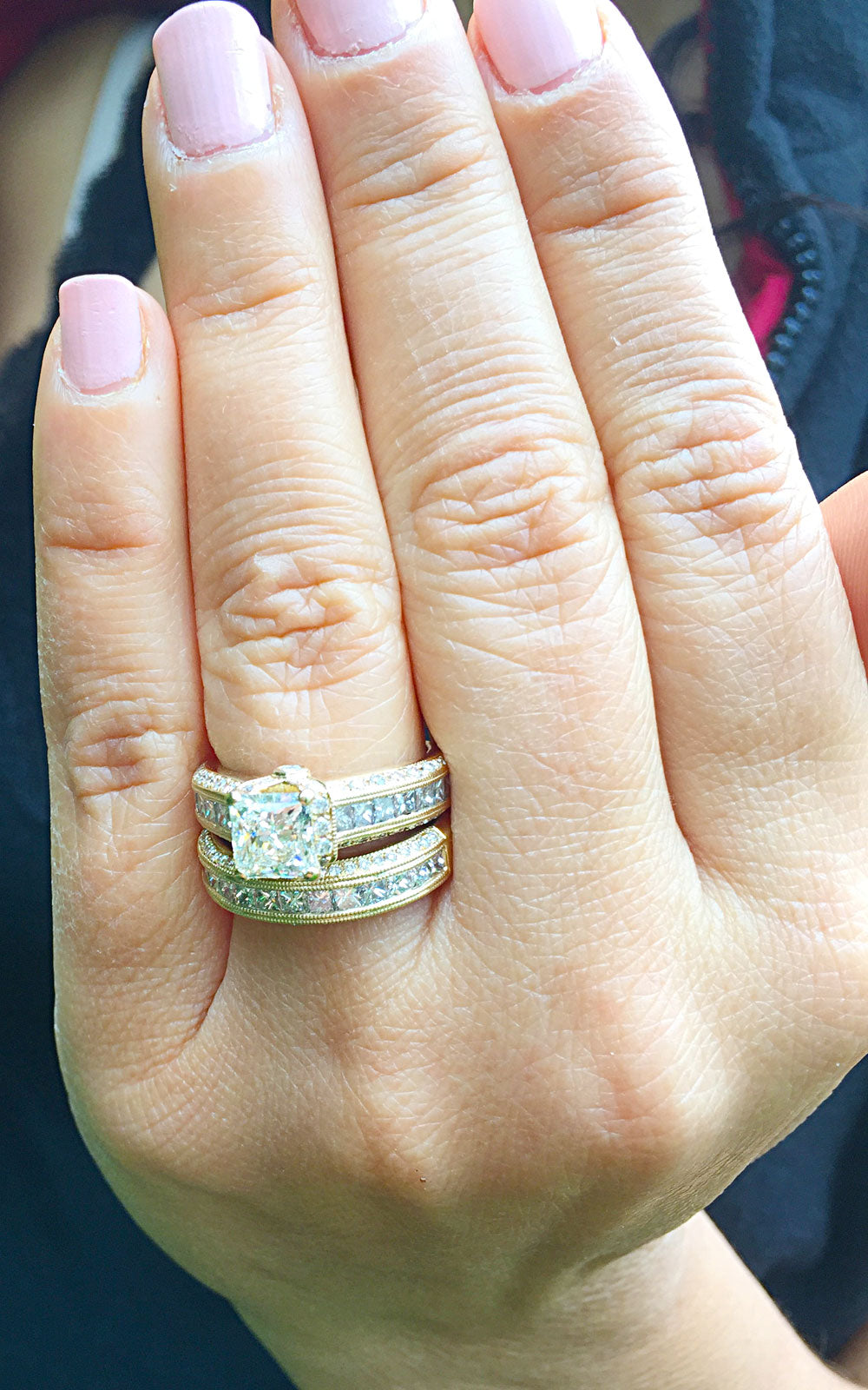 Large Heavy Women's 14k solid yellow gold princess cut natural diamond engagement ring and band Bridal Wedding 3.00ct