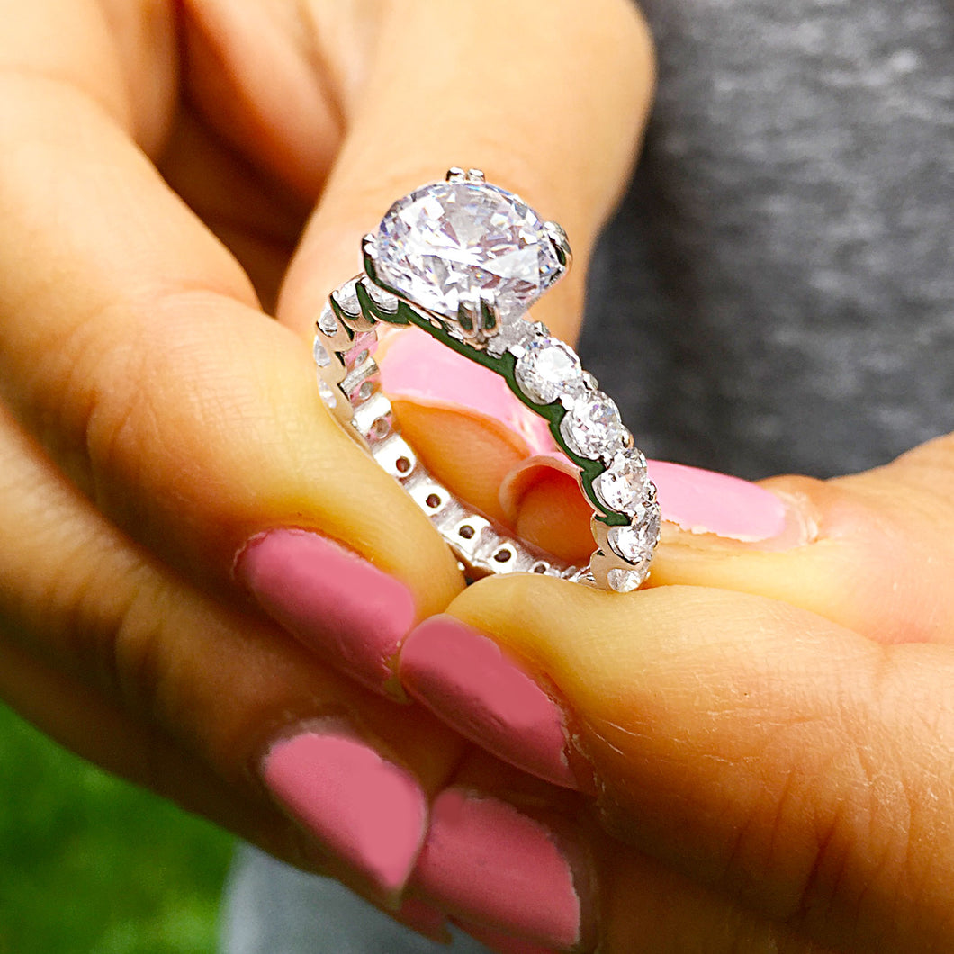 GIA/IGI Certified 14k Solid White Gold Round Cut Diamond Engagement Ring Eternity Style Bridal Wedding 4.00ctw F-VS2