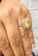 Load image into Gallery viewer, Huge Women&#39;s 14k solid white and yellow gold cushion cut yellow citrine and natural diamond engagement ring Bridal Wedding Halo 4.20ctw
