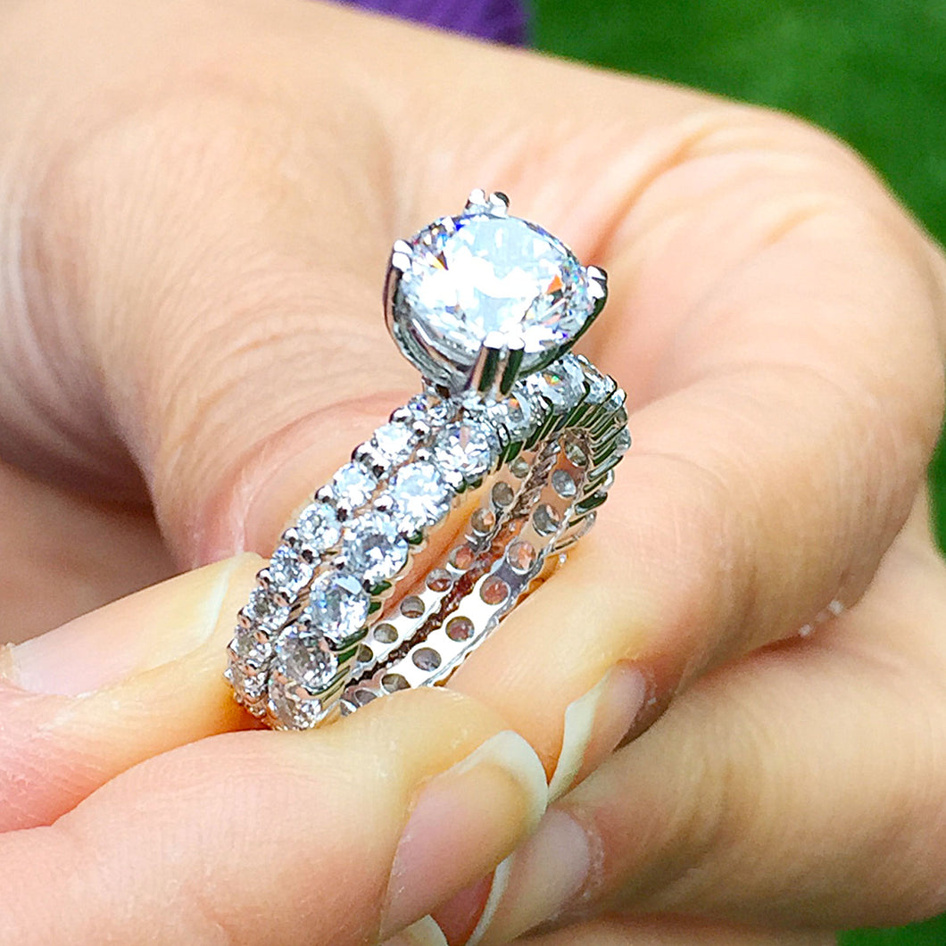 Large Women's 14k white gold round cut forever one moissanites engagement ring and band eternity Bridal Wedding Prong Set 5.50ctw