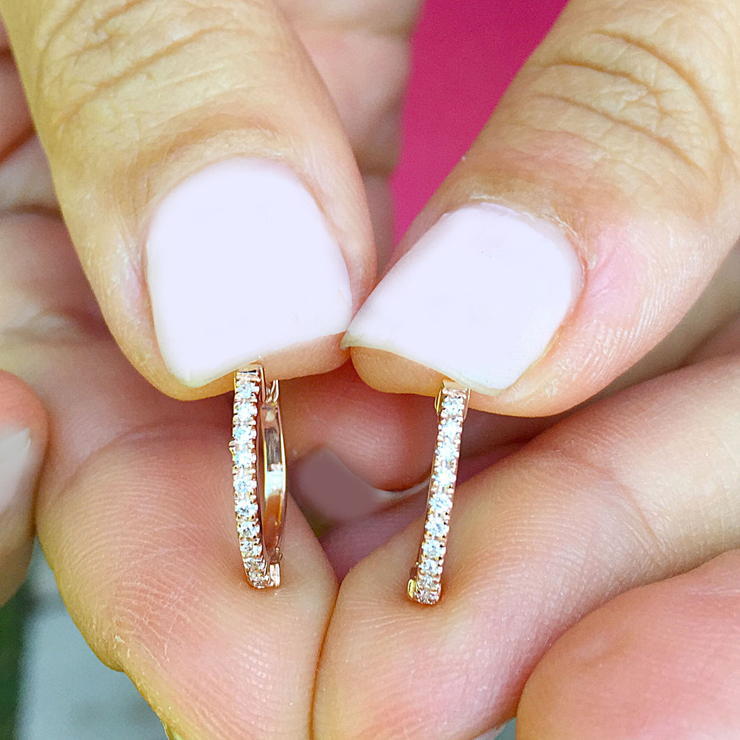 stunning 14k solid rose gold 0.15ctw round cut diamonds hoop studs earrings prong set bridal wedding anniversary gift