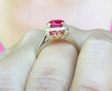 Load image into Gallery viewer, 14k Solid Yellow Gold Round Cut Ruby And Diamond Antique Design Halo Deco Ring Bridal Wedding Anniversary Halo Natural Diamonds 2.50ctw
