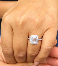 Load image into Gallery viewer, 14k solid white gold emerald cut forever one moissanite and natural round &amp; baguettes diamond engagement ring deco halo bridal wedding 2.45
