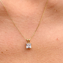 Load image into Gallery viewer, Lady&#39;s delicate 14k solid yellow gold 1.00ct princess cut forever one moissanite prong set solitaire necklace and chain
