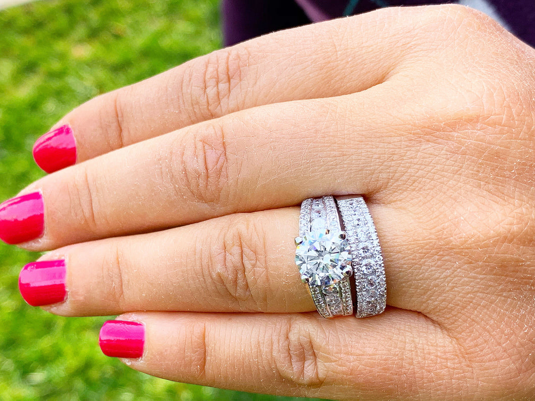 Large 14k white gold round cut moissanite and diamond engagement ring Wedding, Anniversary Bridal Set, Natural Diamonds 4.50ctw